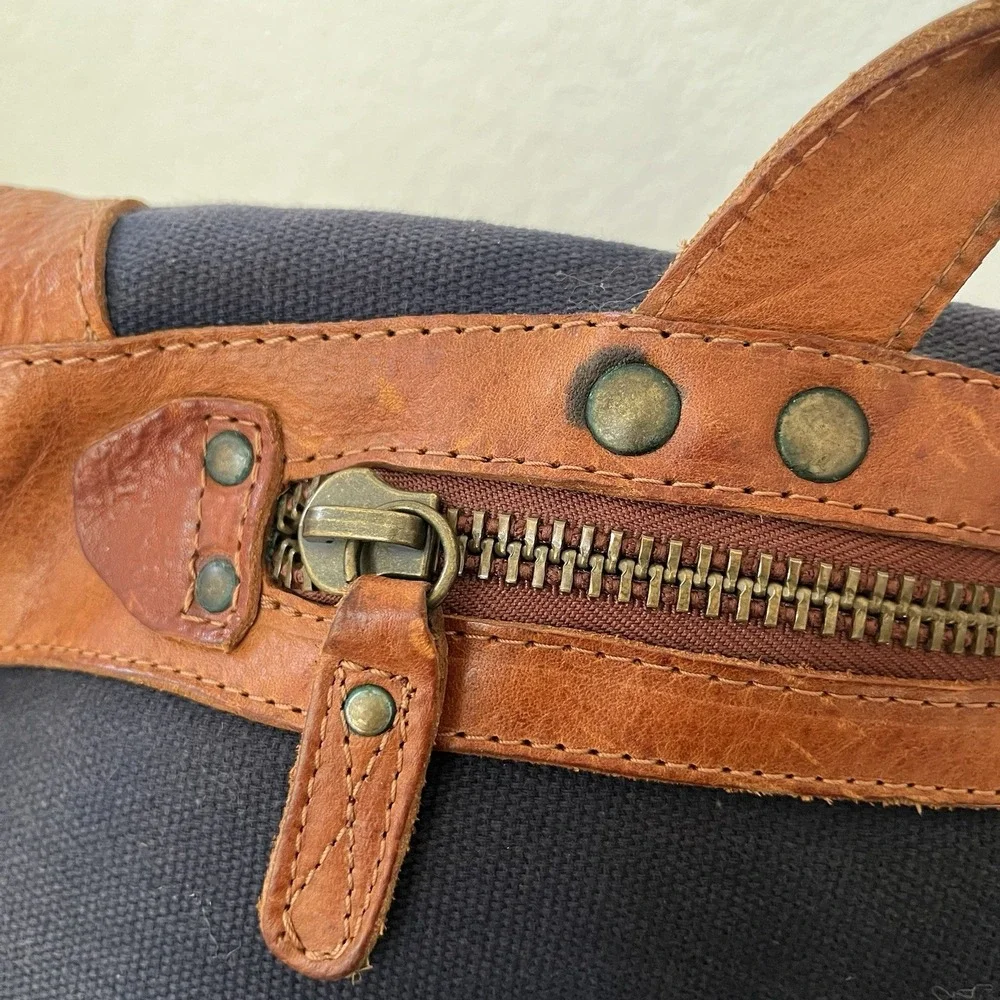 Mens Will Leather Goods Dennis Messenger Bag Navy Canvas Tan Leather One Size